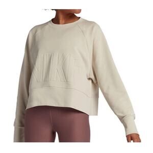 Nike Dri-FIT Cropped Sweatshirt Women’s M Cream Embossed Logo Athleisure